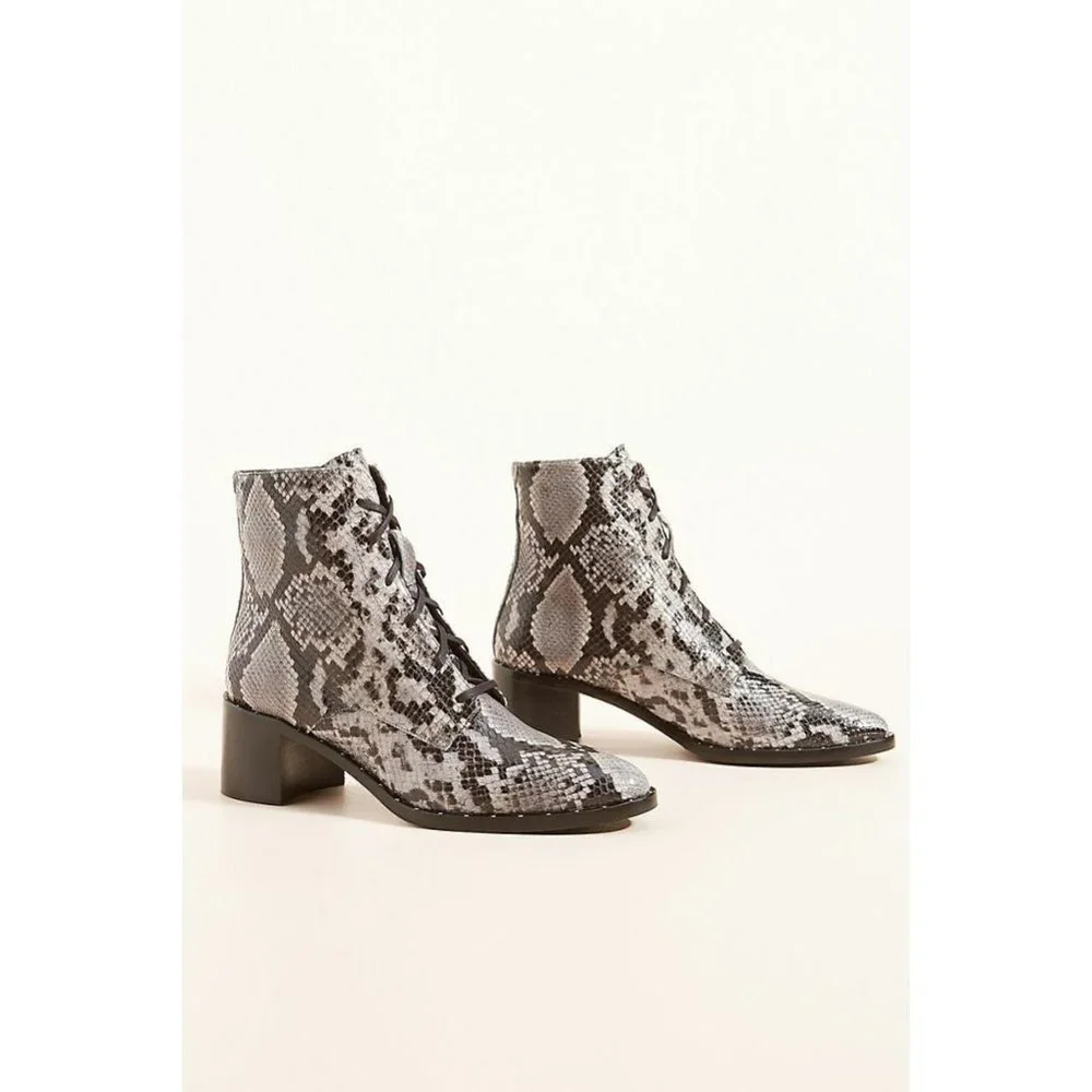 Freda Salvador Emi Snake Ankle Boots in Gray & Black Embossed Leather Size 7